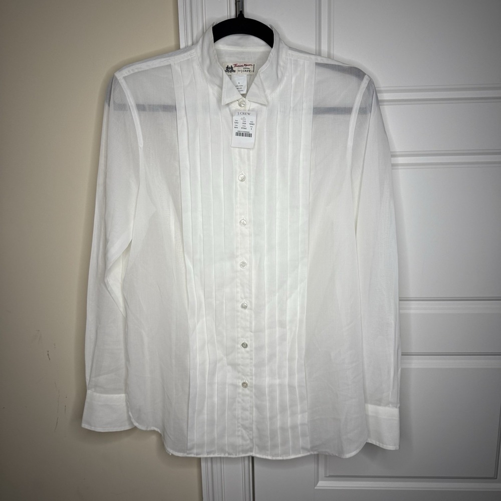 J. Crew White Pleated Button-Down Shirt